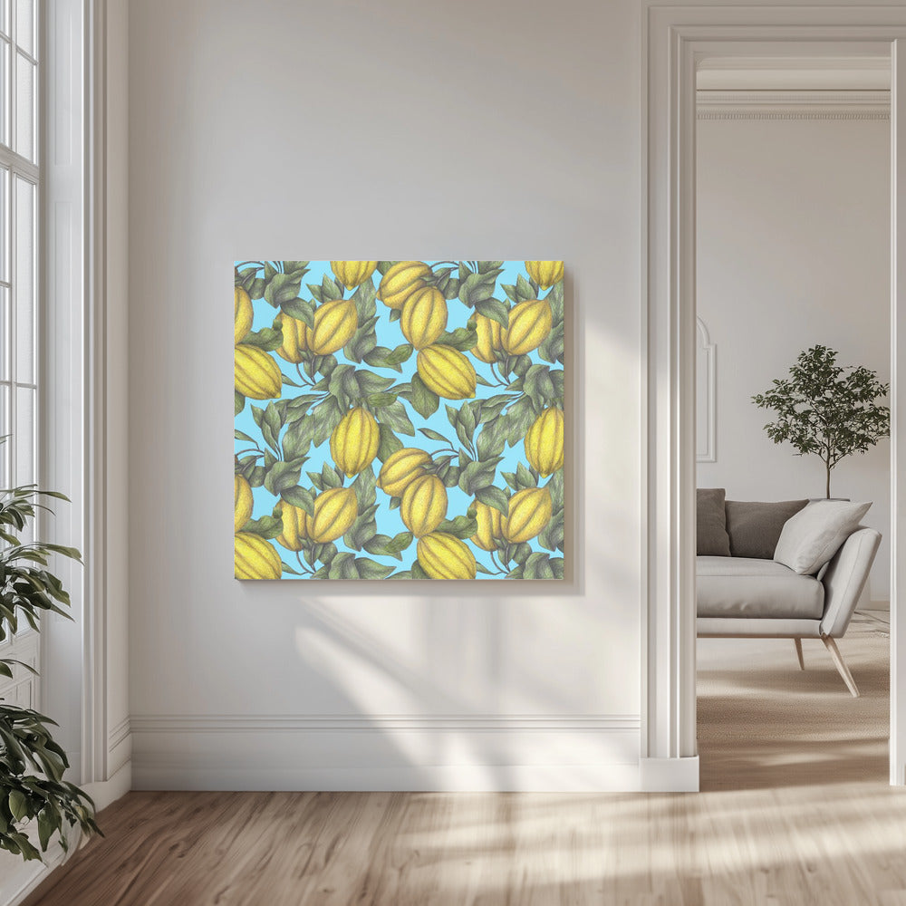 Patroon van gele citroen met groene bladeren | Canvas