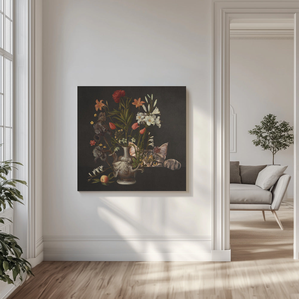 Vintage vaas met levendige bloemen | Canvas