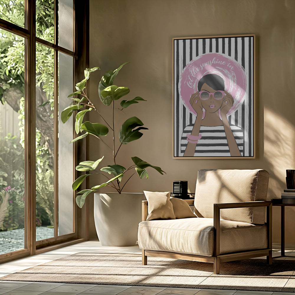 Vrouw met roze zonnebril | Poster