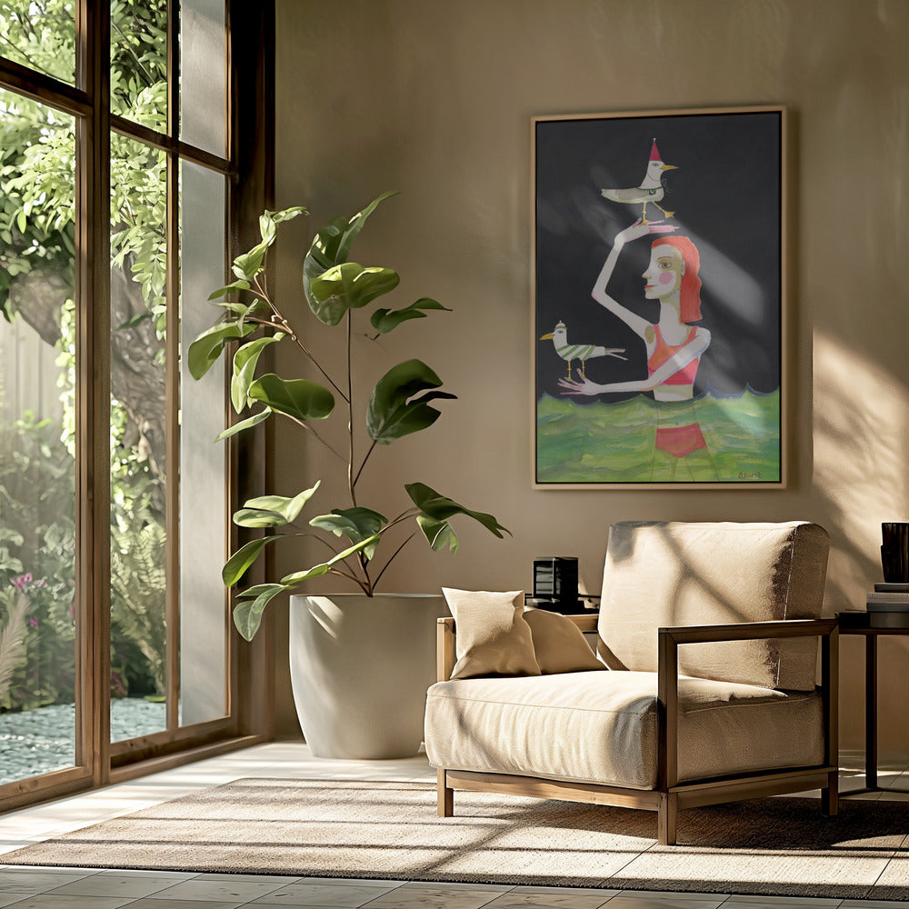 Swimming Lady with birds | Poster