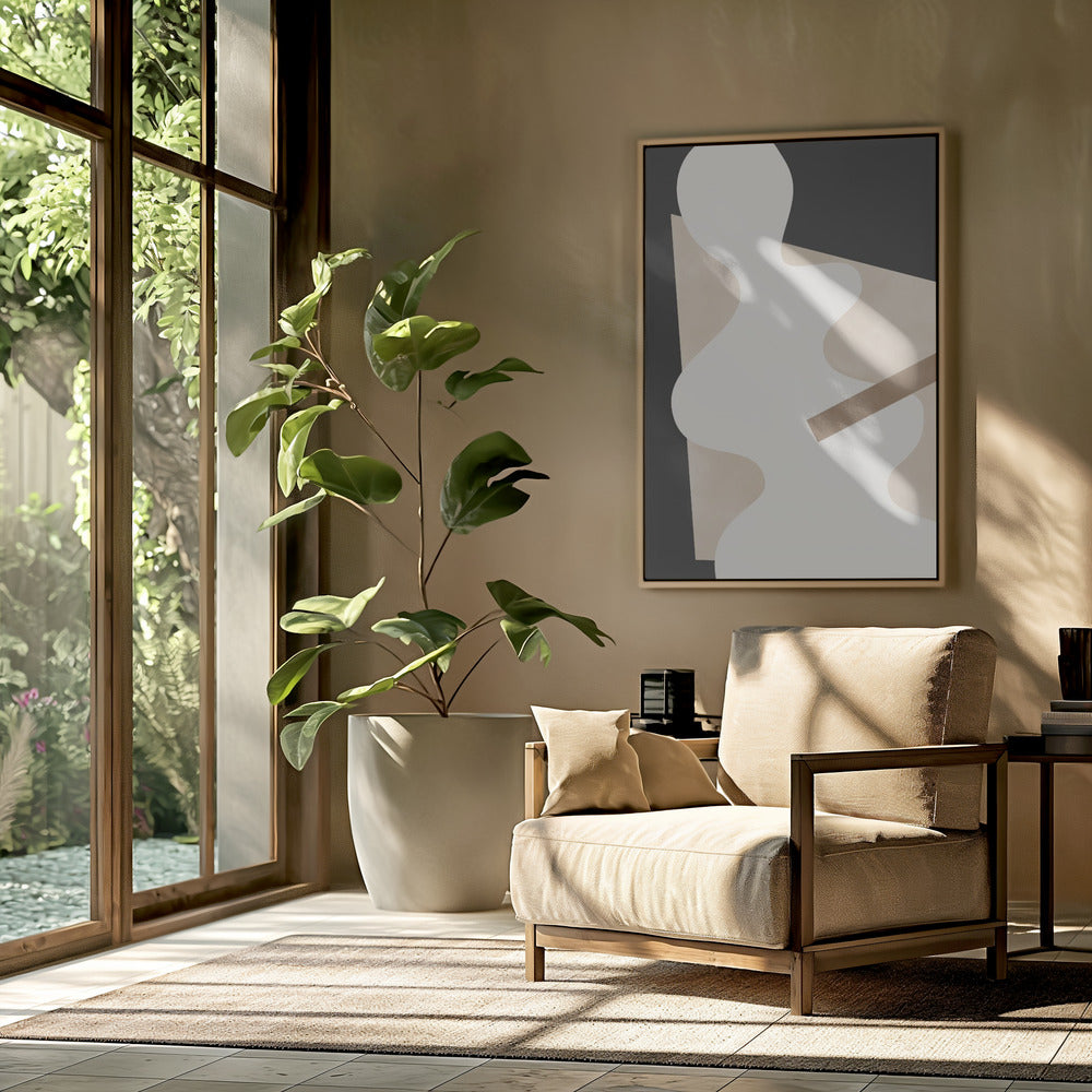 Beige grafische curven kunst | poster