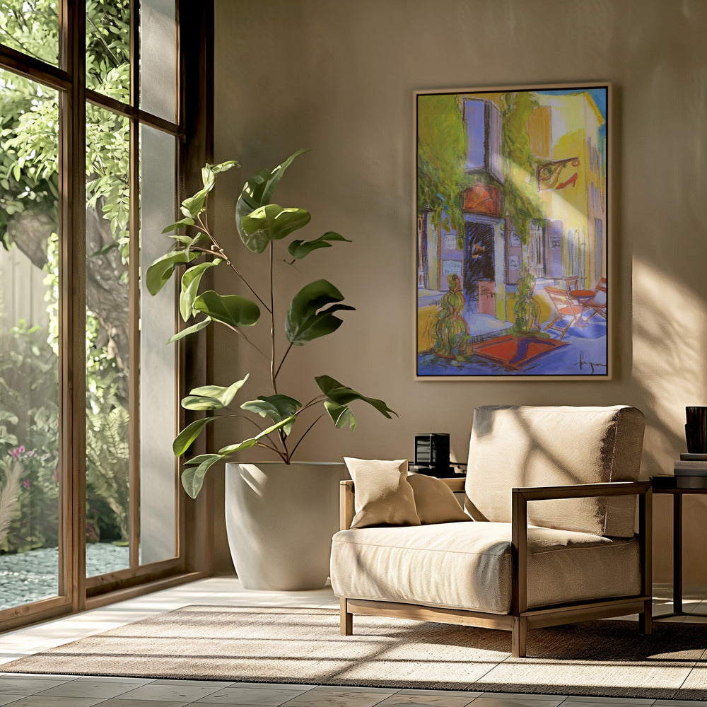 Zonnig Binnenplaats Café | Poster
