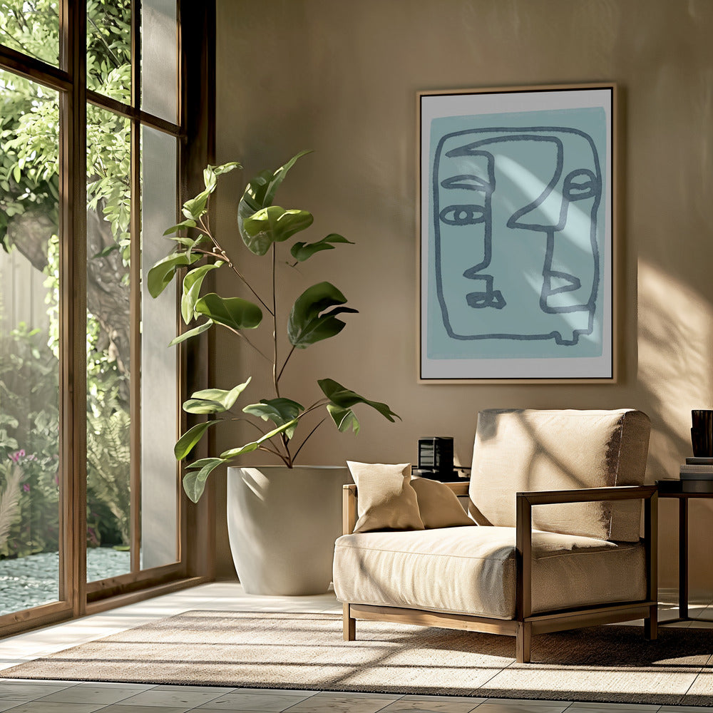 Blauwe abstracte gezichten | Poster
