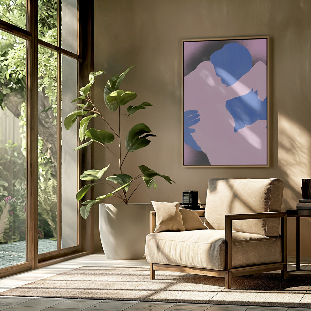 Twee abstracte figuren in een omhelzing | Poster