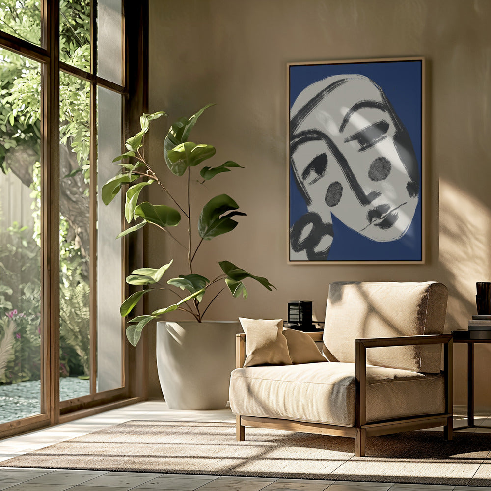 Rustend portret in blauw | Poster