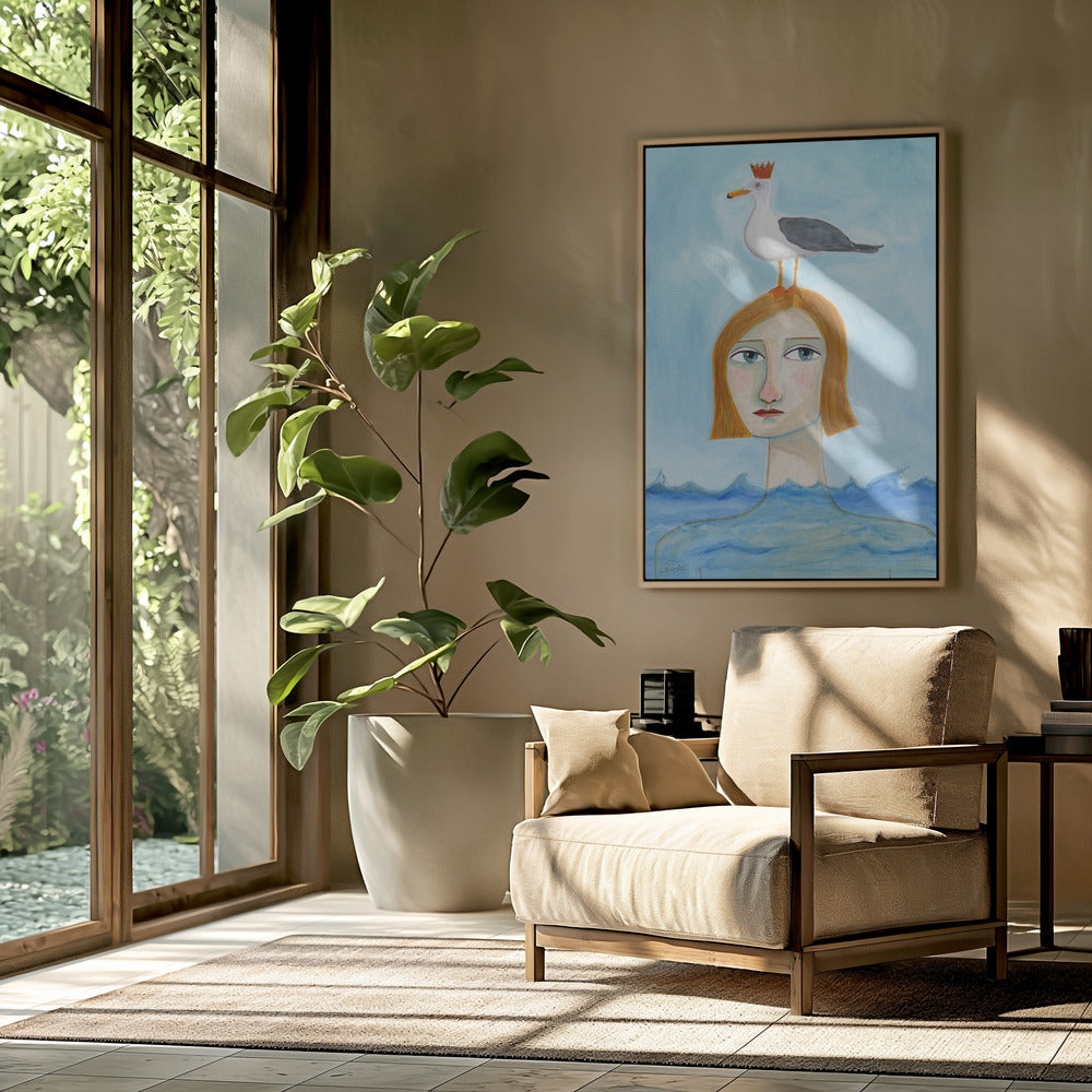 Nude Lady in Ocean with Seagull | Poster
