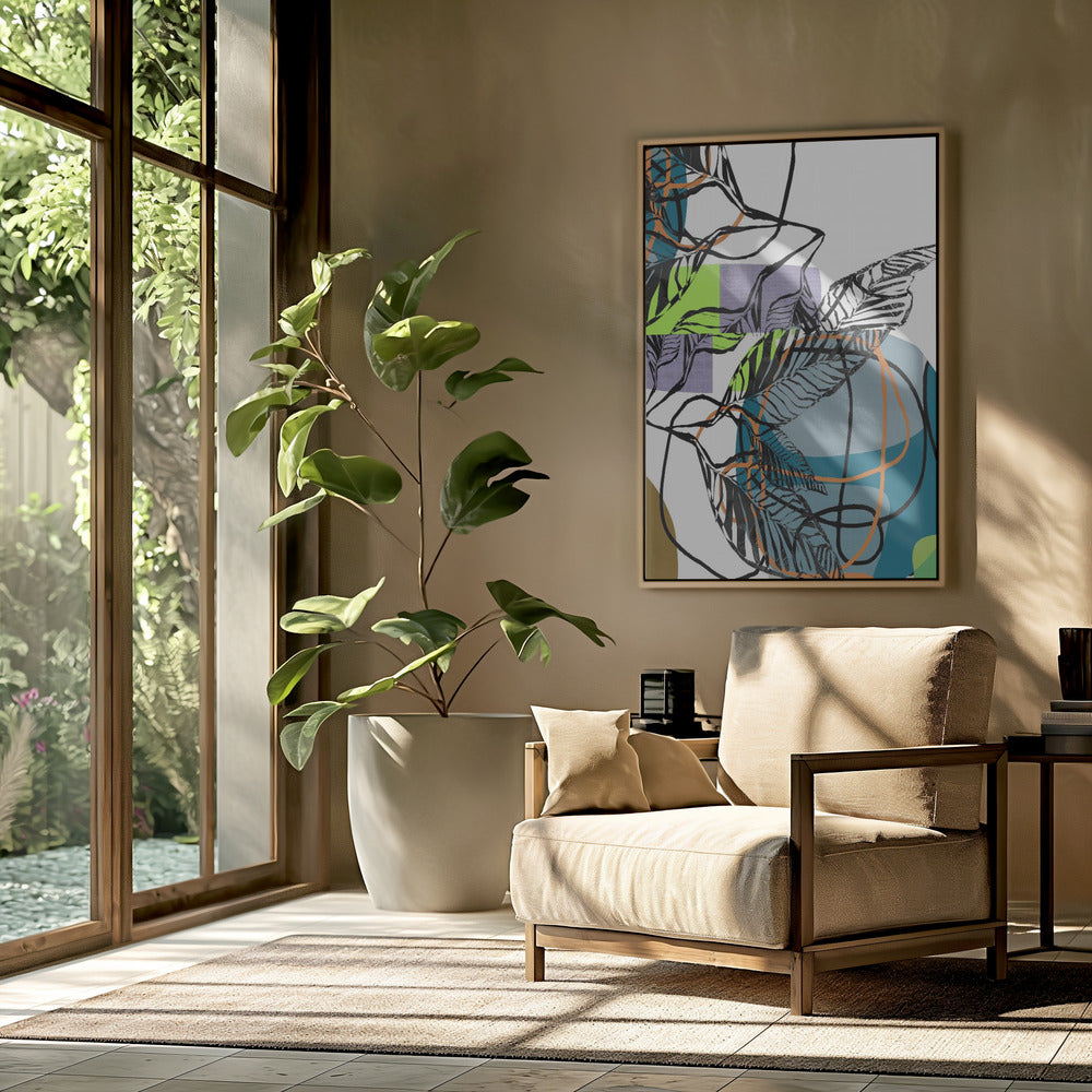 Abstracte zwarte bladeren met kleur nr. 1 | Poster