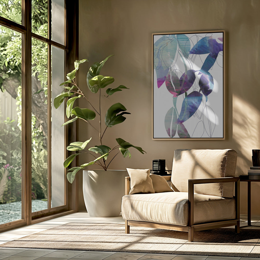 Botanical Leaf Print Art In Navy Blue 2 | Poster