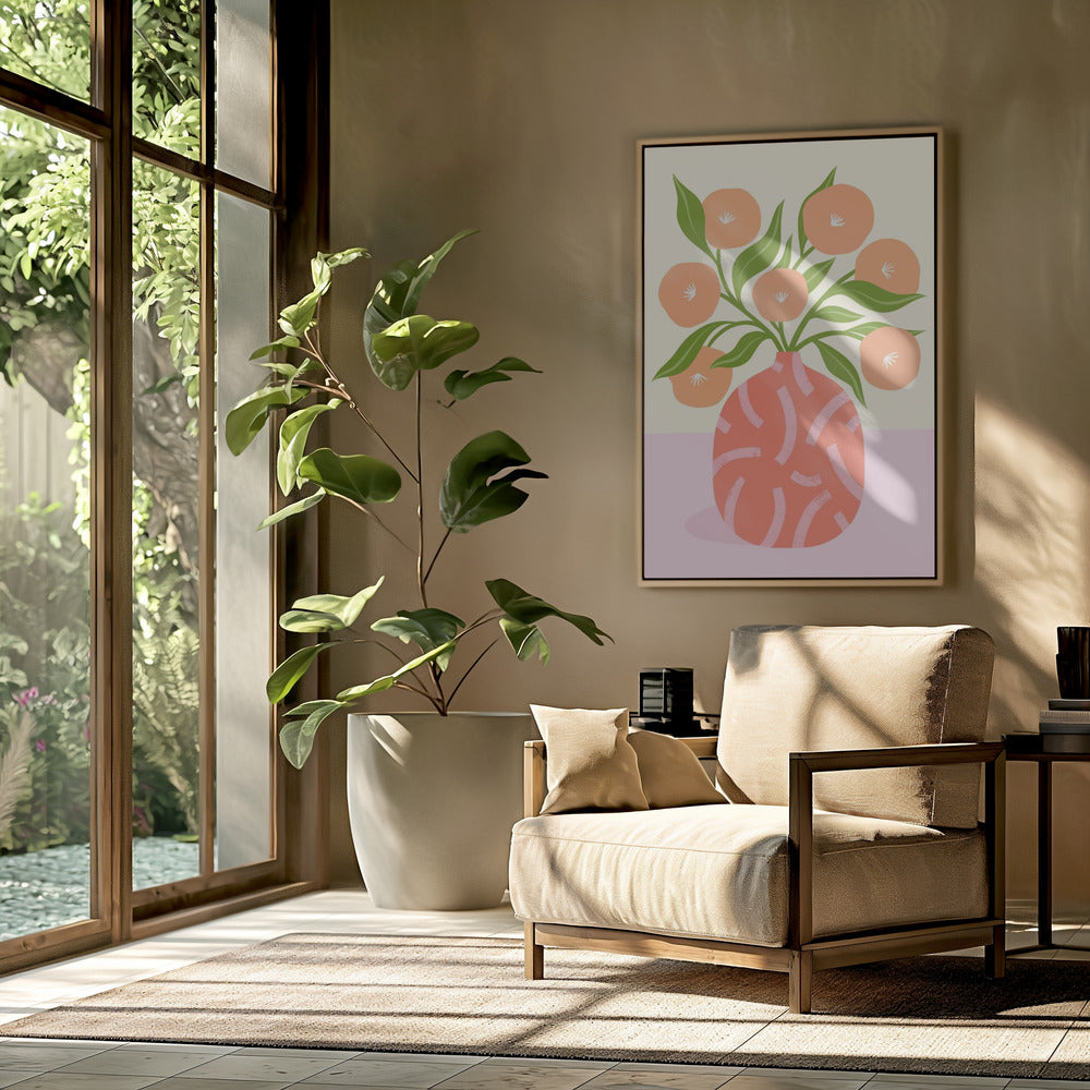 Bloemen in koraalvaas | Poster