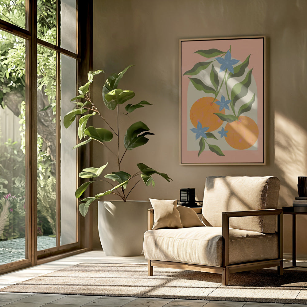 Sinaasappeltak met bloemen | Poster
