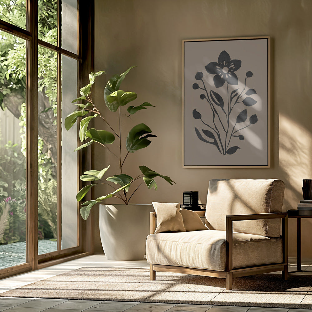 Zwarte bloem moderne botanische silhouet | Poster