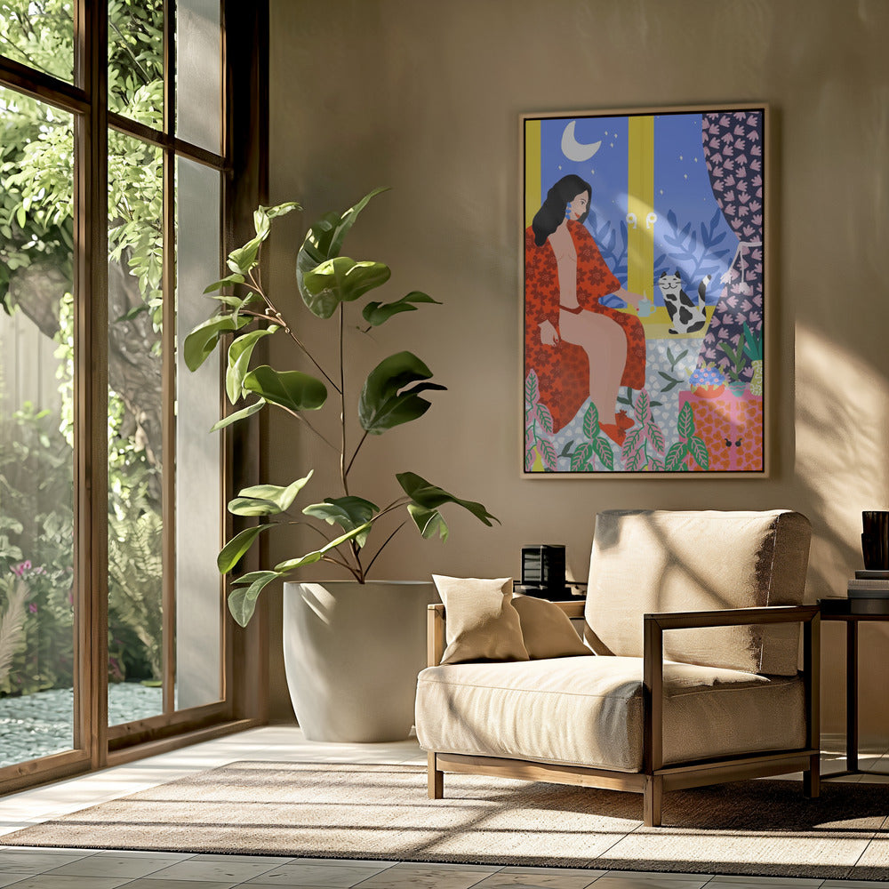 Evening Tea With Cat | Poster