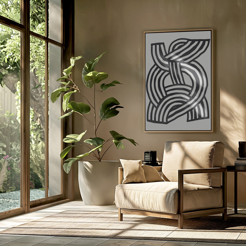 Mid-Century Modern Abstract Lijnkunst Schilderij | Poster