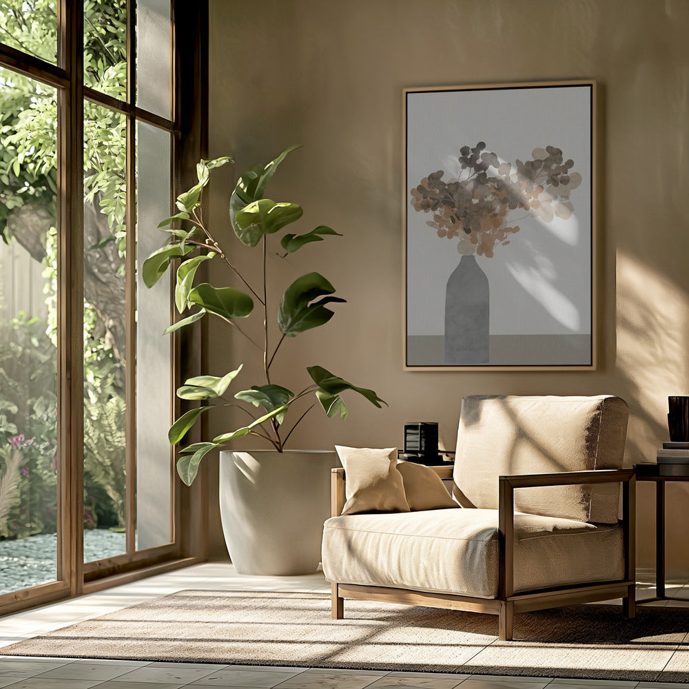 Roestbruine gedroogde bloemen in vaas op tafel 2 | Poster