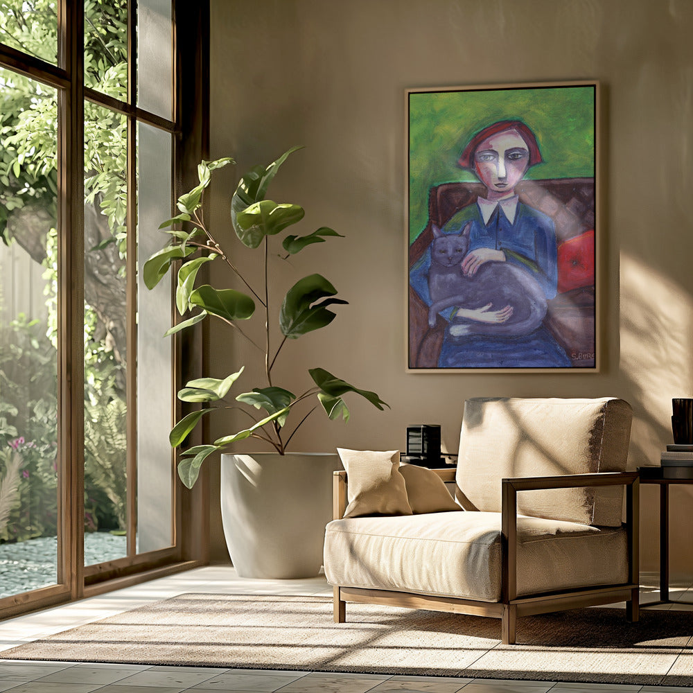 Dame op de bank met kat | Poster