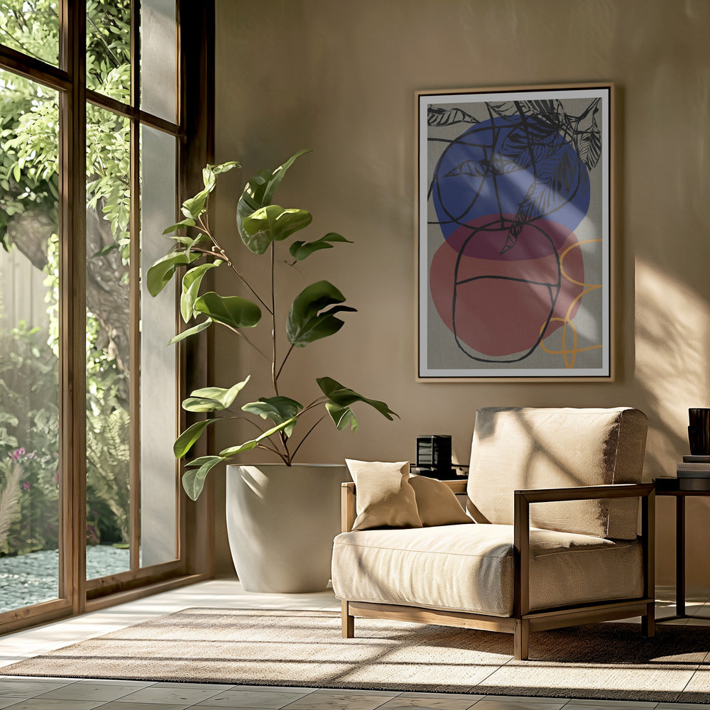 Houtsnede Blad Paars Blauw Rood Abstract 3 Finale | Poster