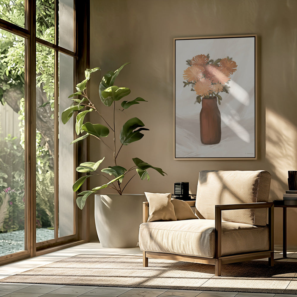 Vaas met bloemen in perzikkleur | Poster