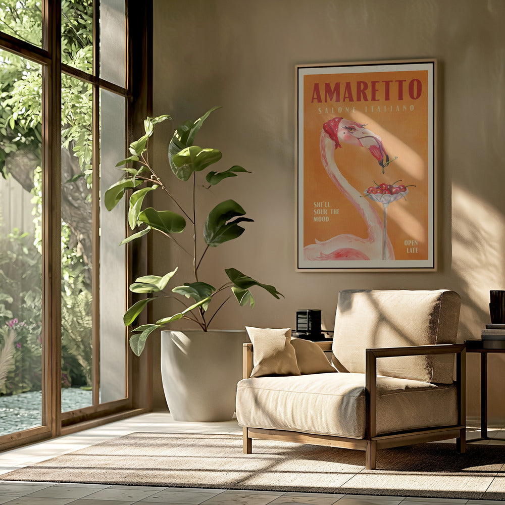 Amaretto Flamingo Art Deco Italiaans café reiskunst | Poster