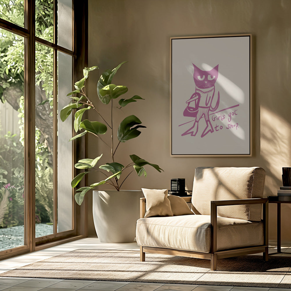Cat shopping humour pink | Poster
