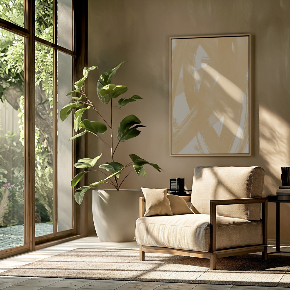 Dynamische beige penseelstreken | Poster