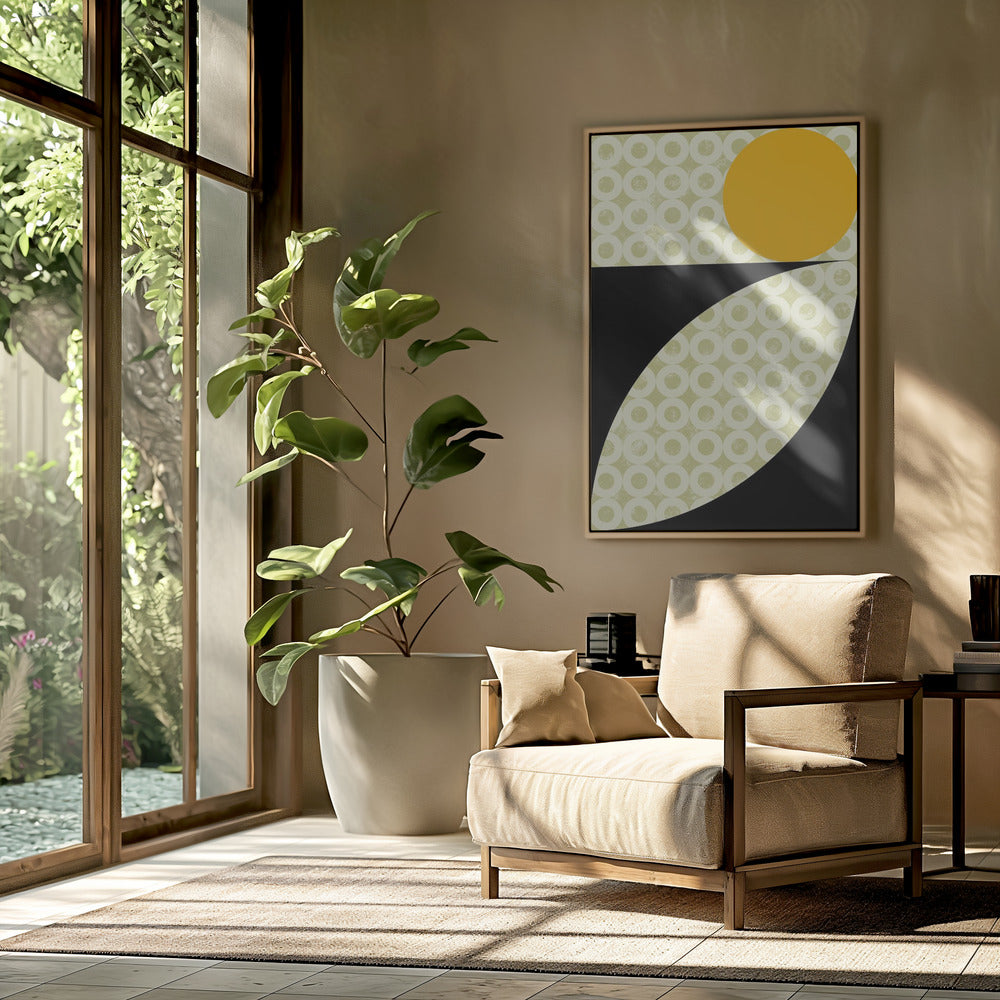 Geometrische vormen met een opvallende gele cirkel | Poster