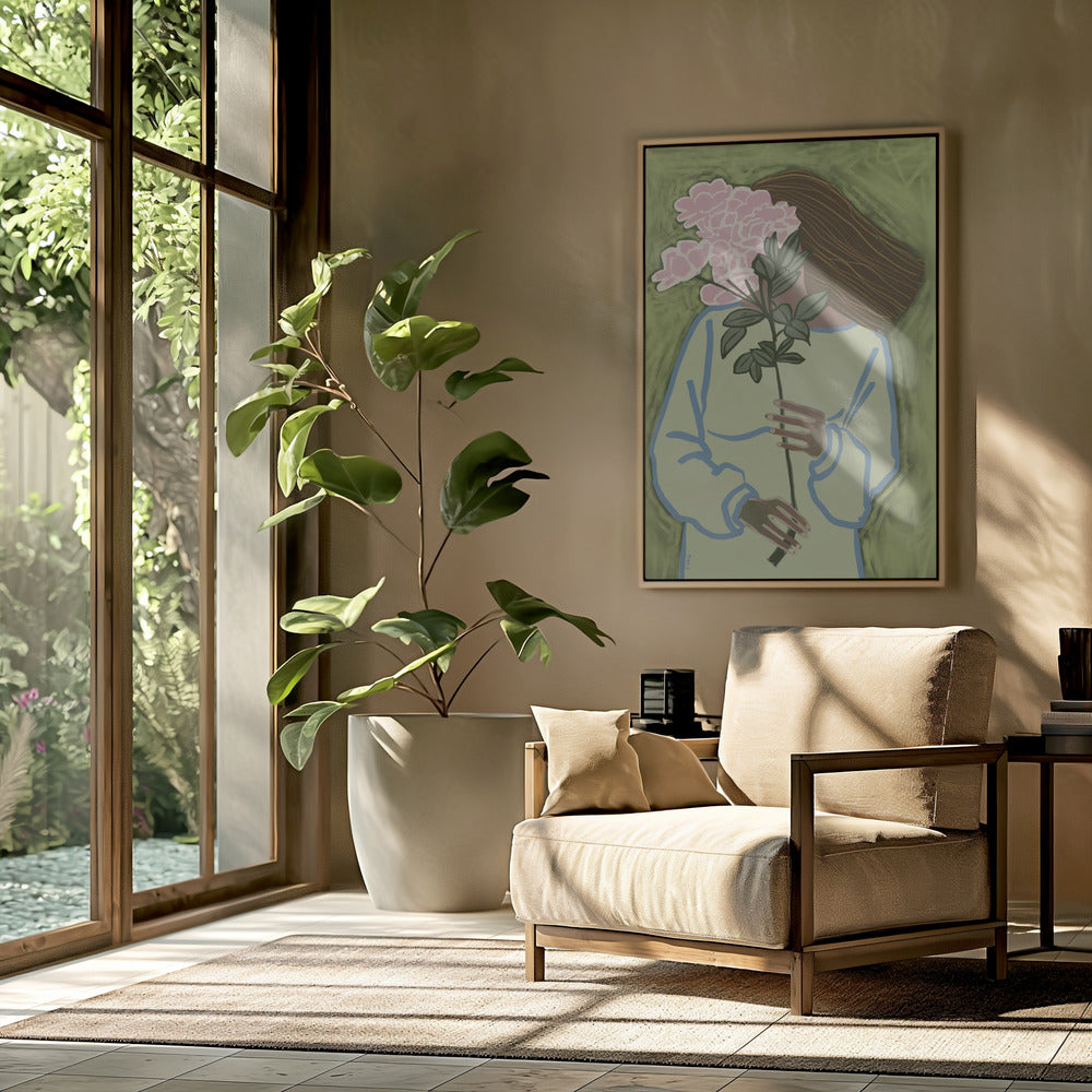 Dame met bloemen | Poster
