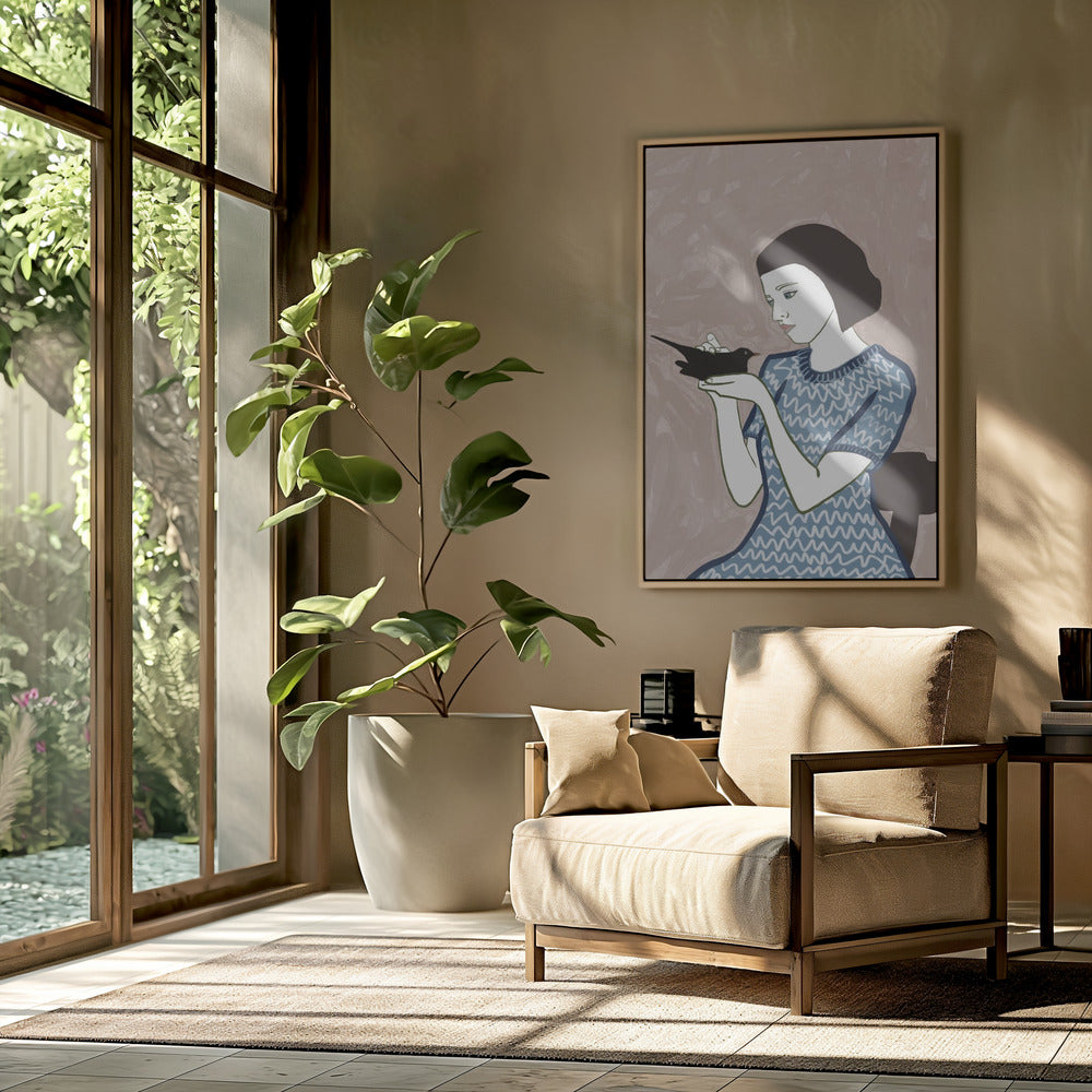Vogelvrouw zittend | Poster