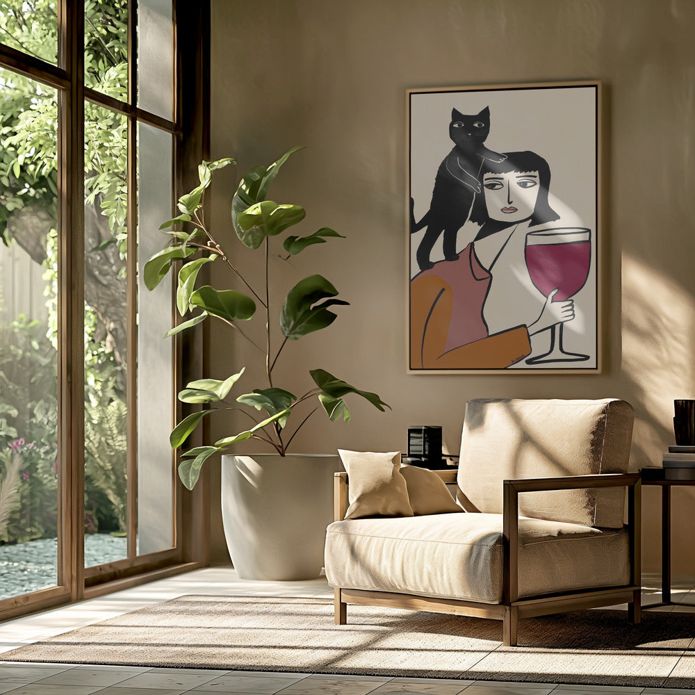 Wijn- en kattenliefhebber | Poster