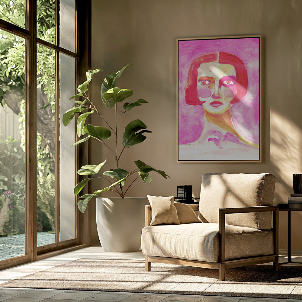 Dame met bobkapsel Felroze | Poster