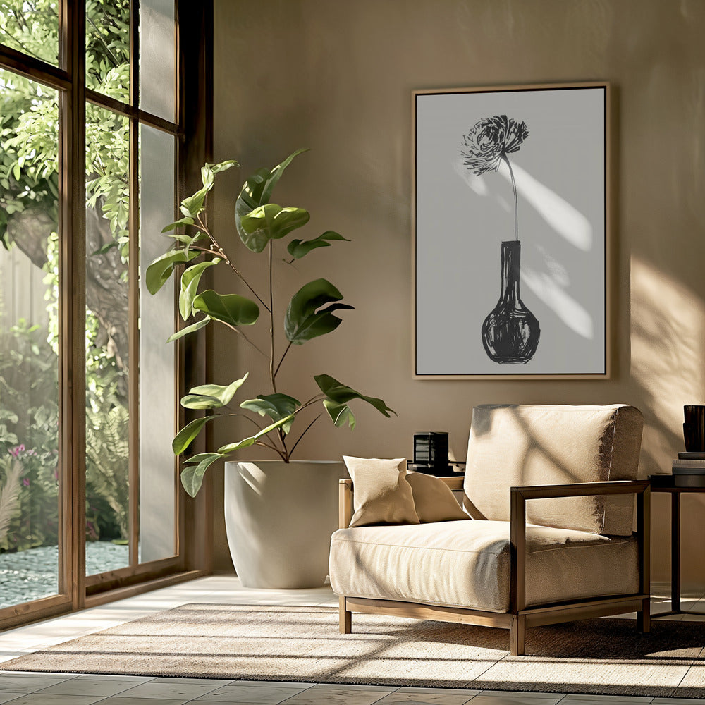 Bloem in een vaas inktschets | Poster