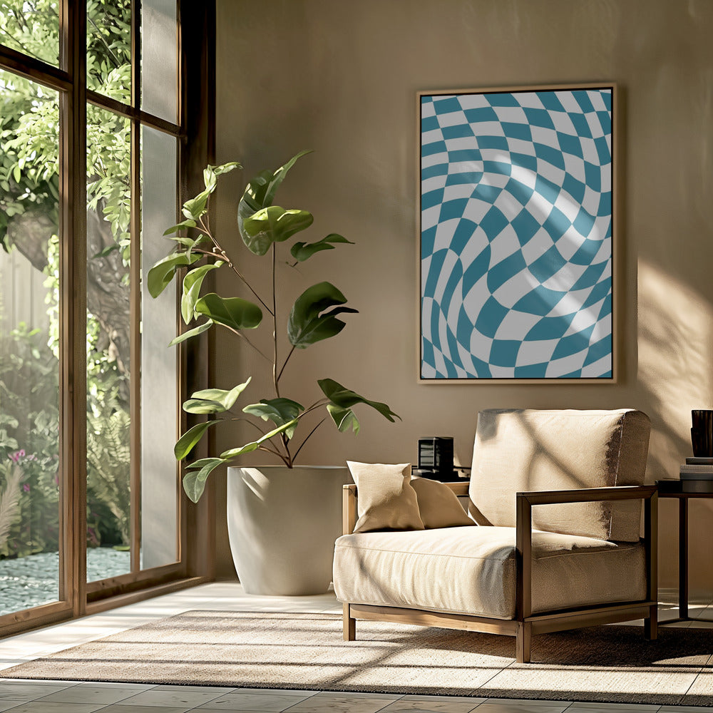 Blauw schaakbord | Poster