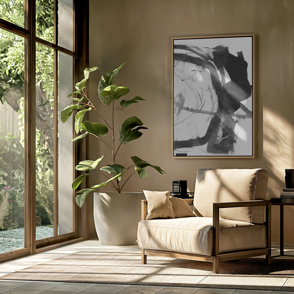 Zwart-grijze inkt abstracte kunstdruk | Poster