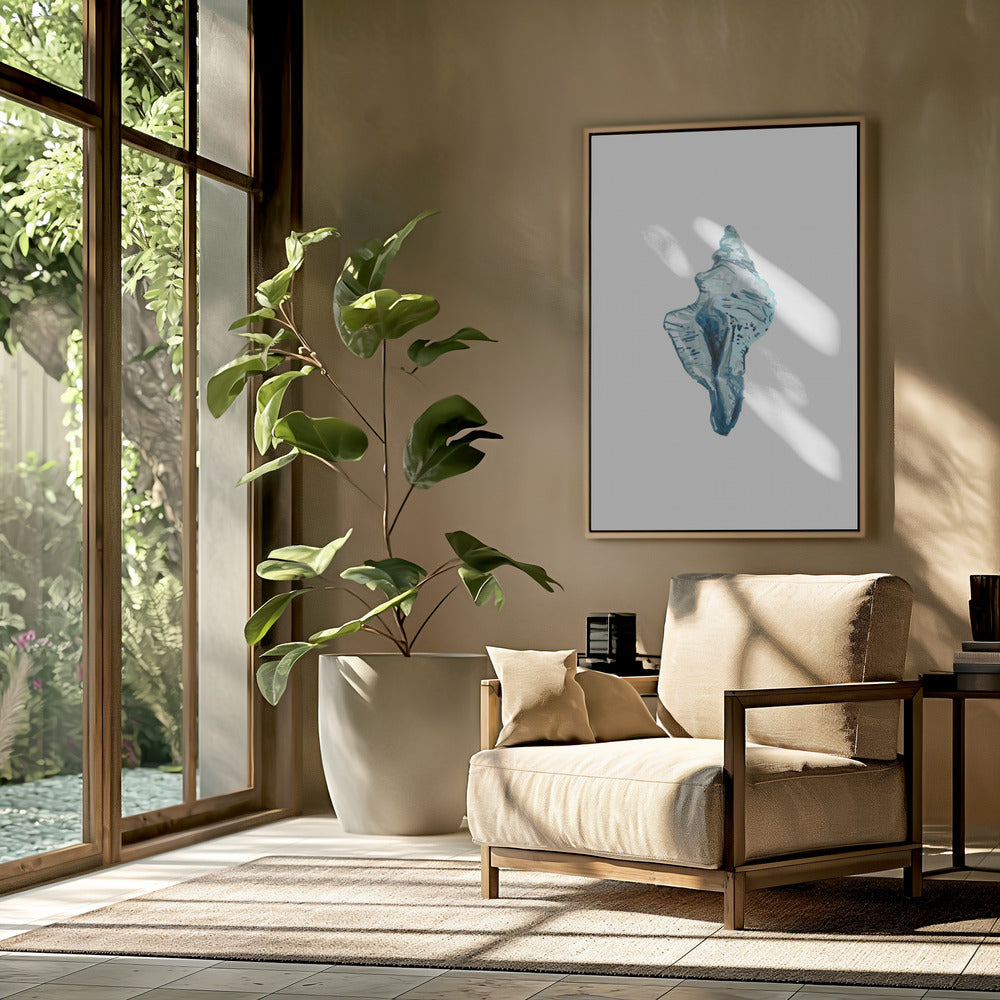 Blauwe schelp op witte achtergrond nr. 4 | Poster