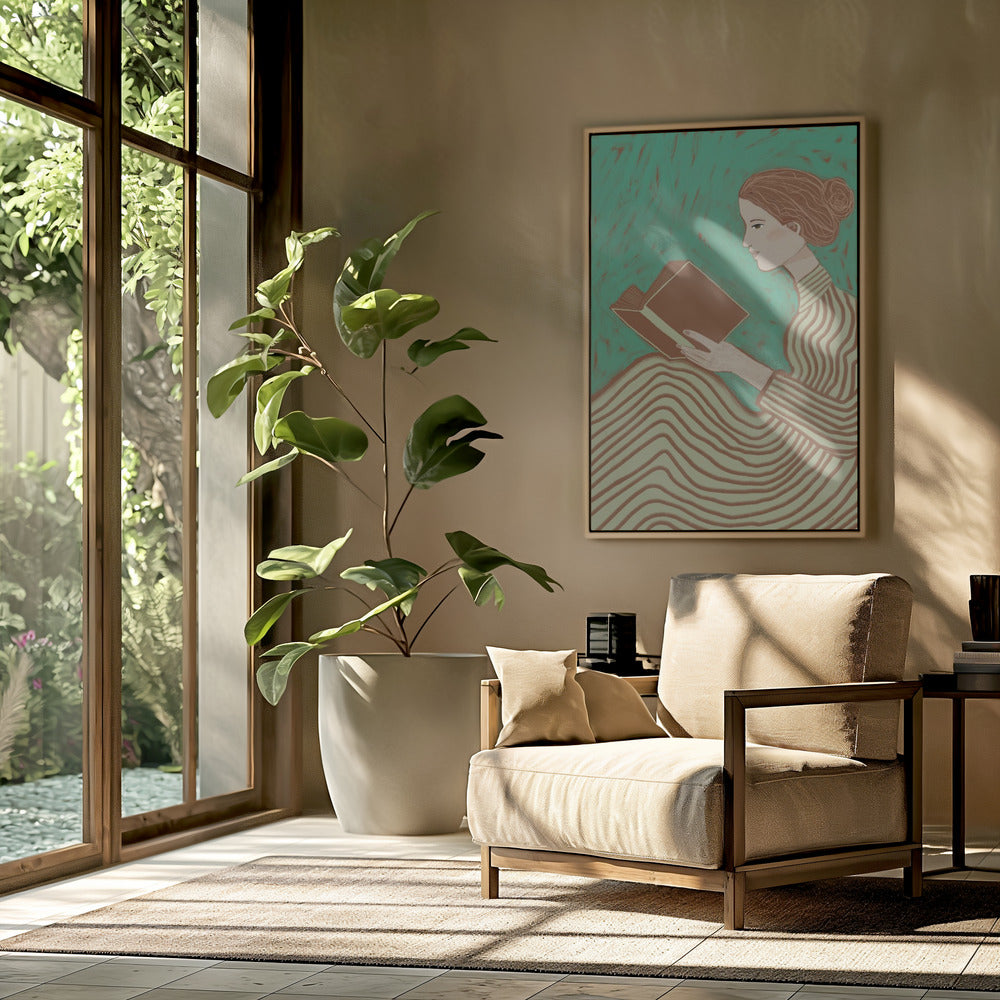 Dame leest gestreepte jurk | Poster