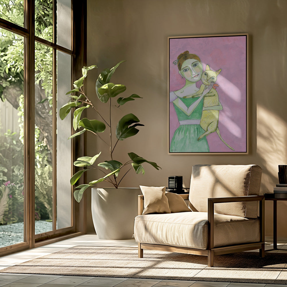 Dame met gele kat | Poster