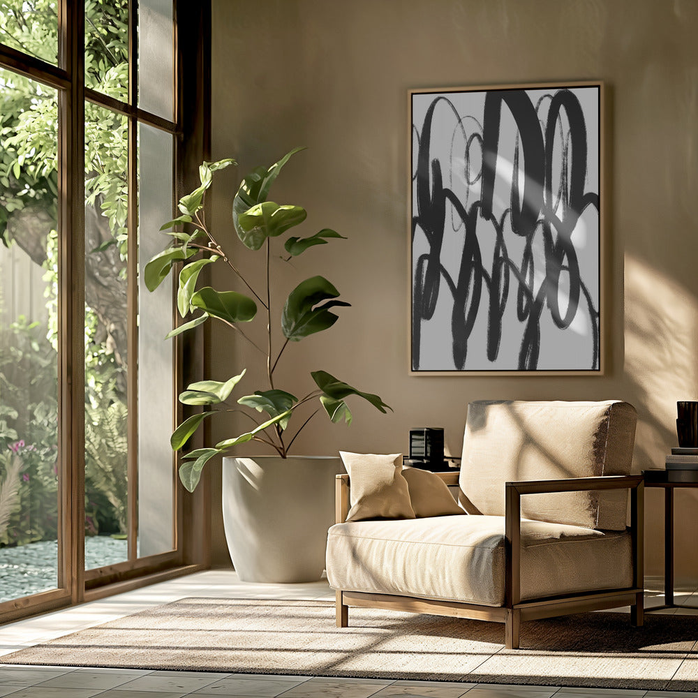 Zwart-witte penseelstreken | Poster