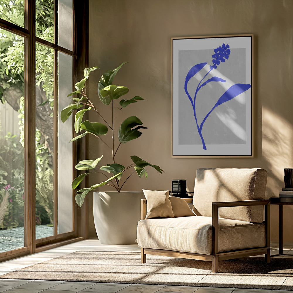 Silhouet van een azuurblauwe bloesem | Poster