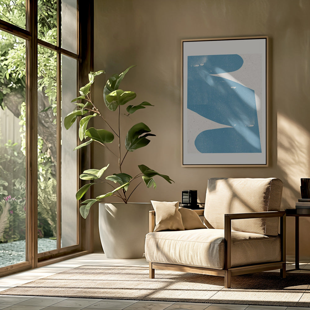 Blauwe abstracte curve | Poster