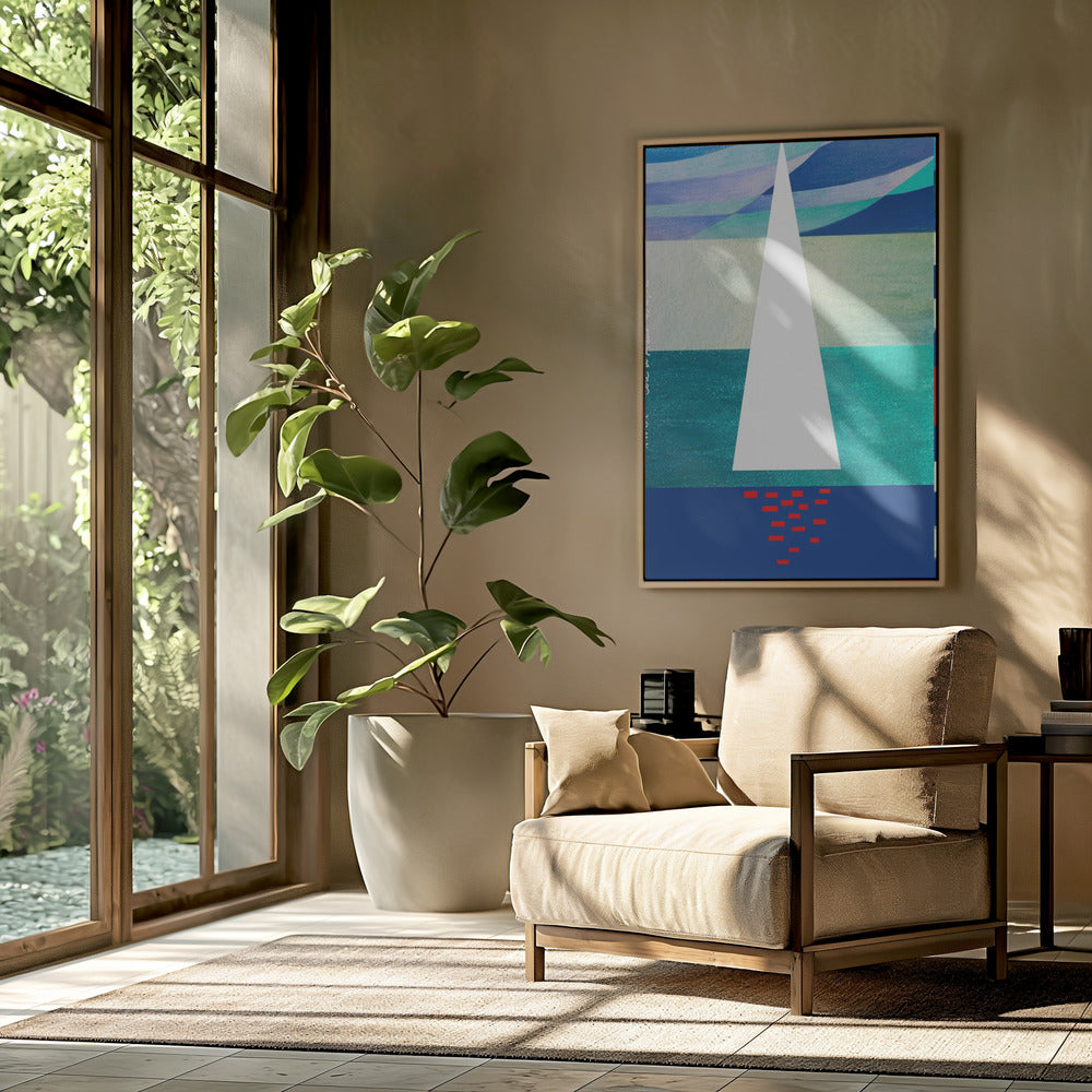 Abstracte zeilboot aan de Franse Rivièra, kleurrijke Côte d'Azur kunstdruk | poster
