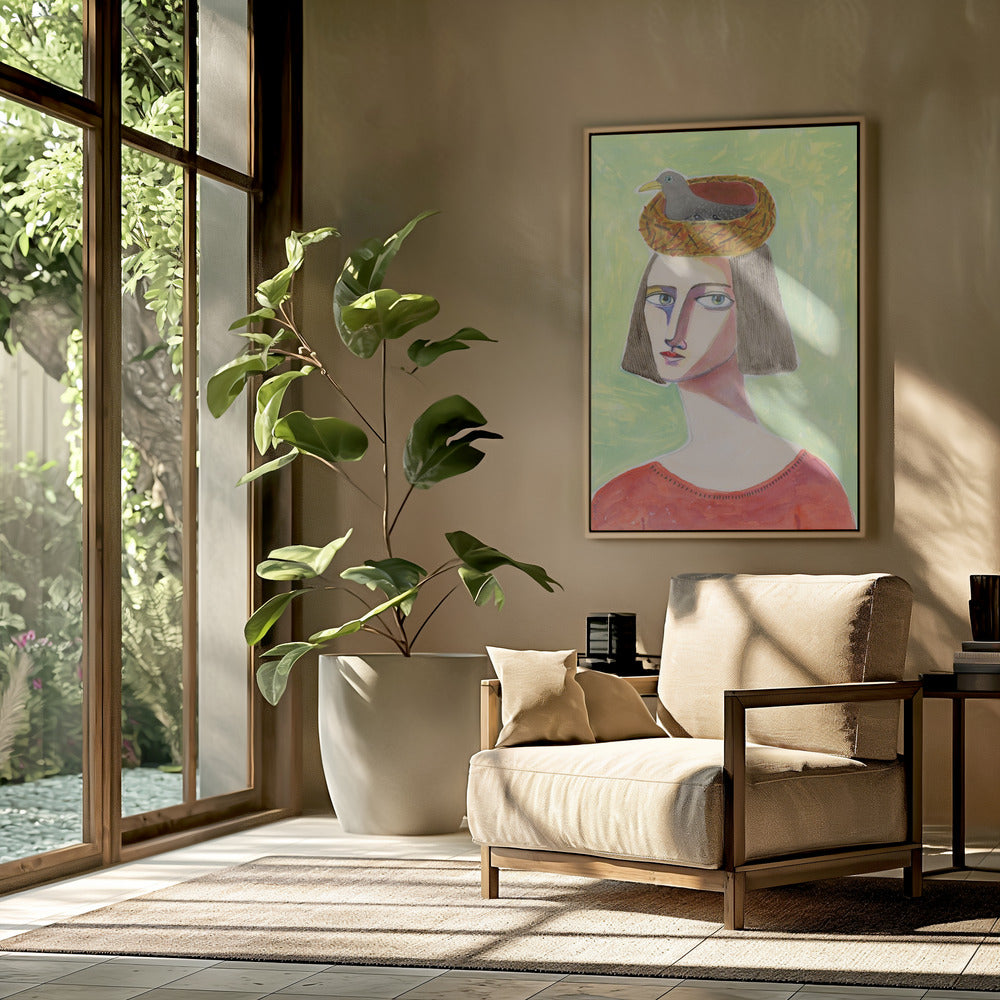 Bird Lover with Bird Nest on Head | Poster