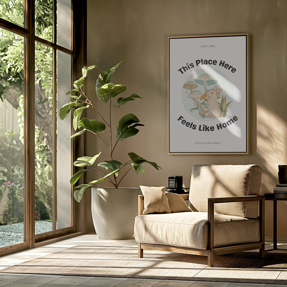 Konijn tussen de paddenstoelen met de zin | Poster