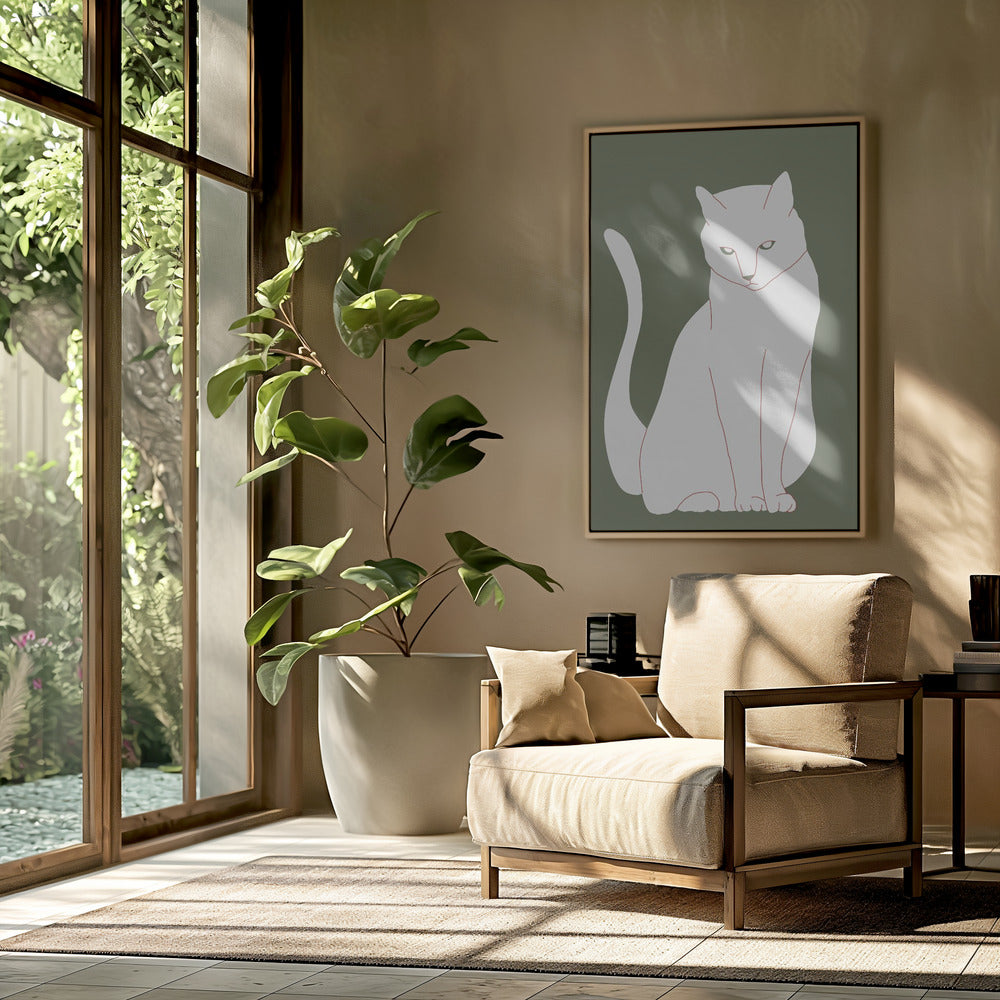 White and green cat | Poster