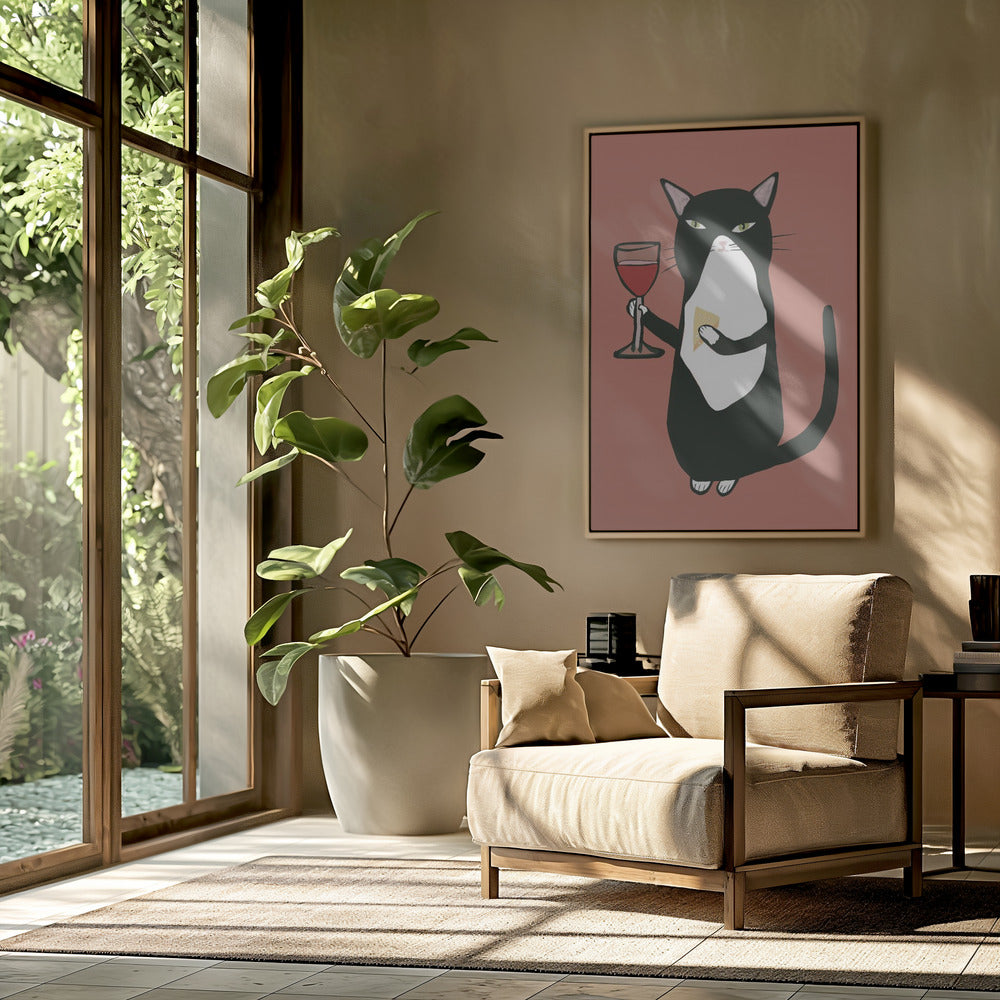 Kat met wijn | Poster
