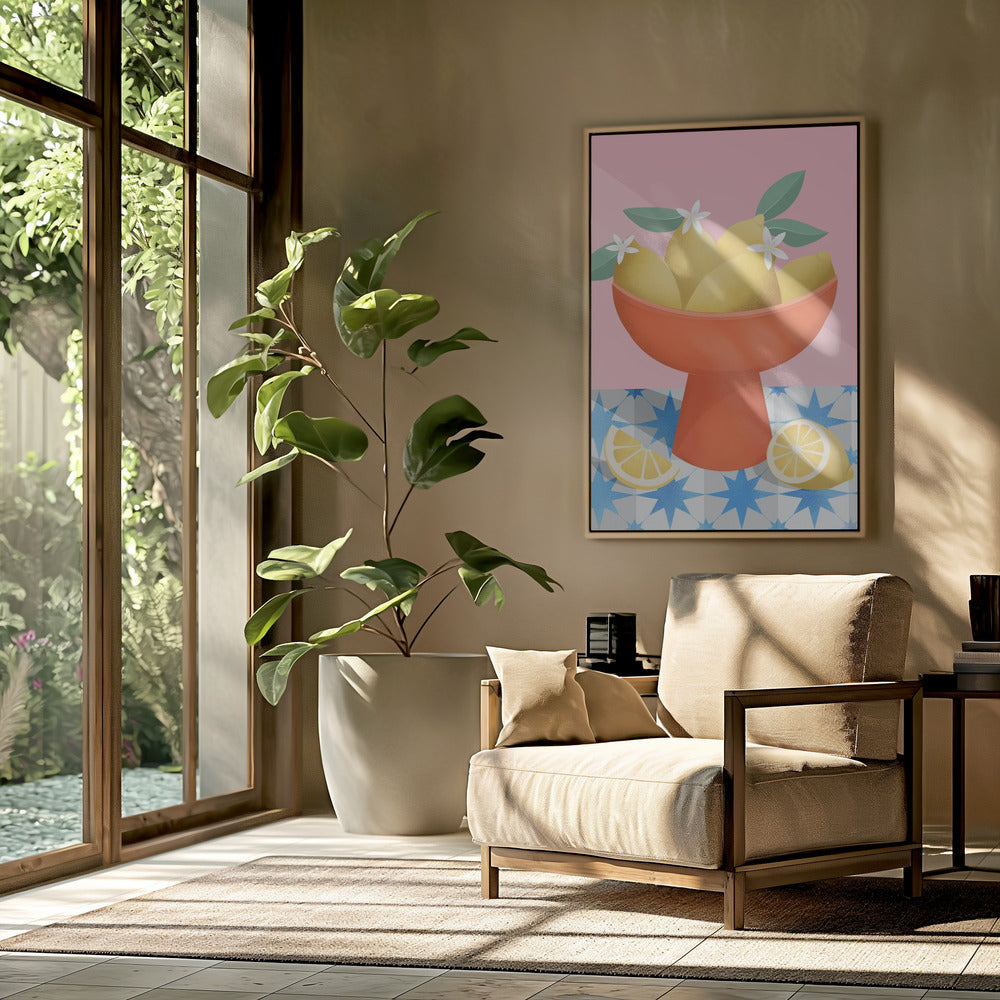 Lemons in a Red Pedestal Bowl | Poster