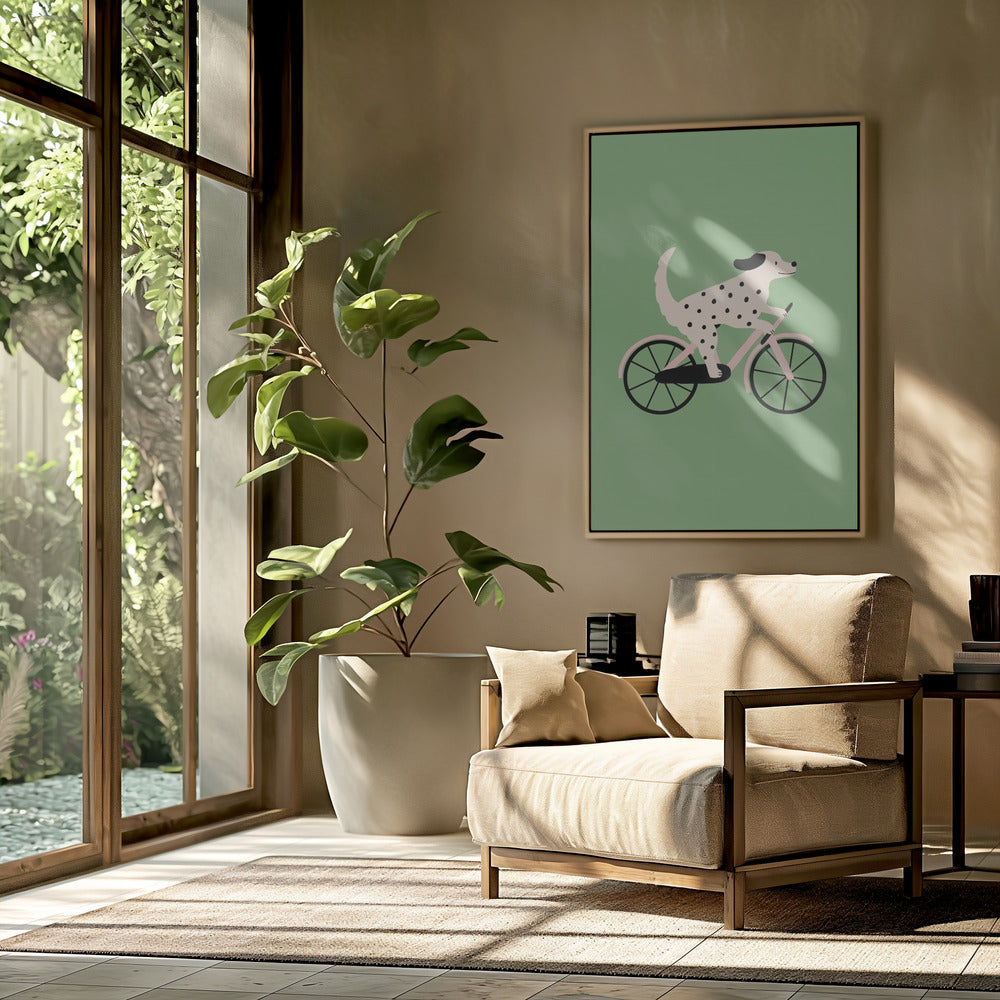 Gevlekte hond op de fiets | Poster