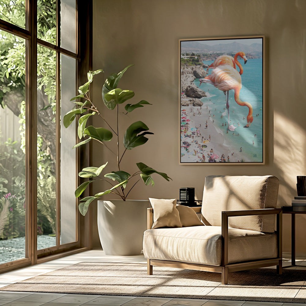 Flamingo's op het strand | Poster