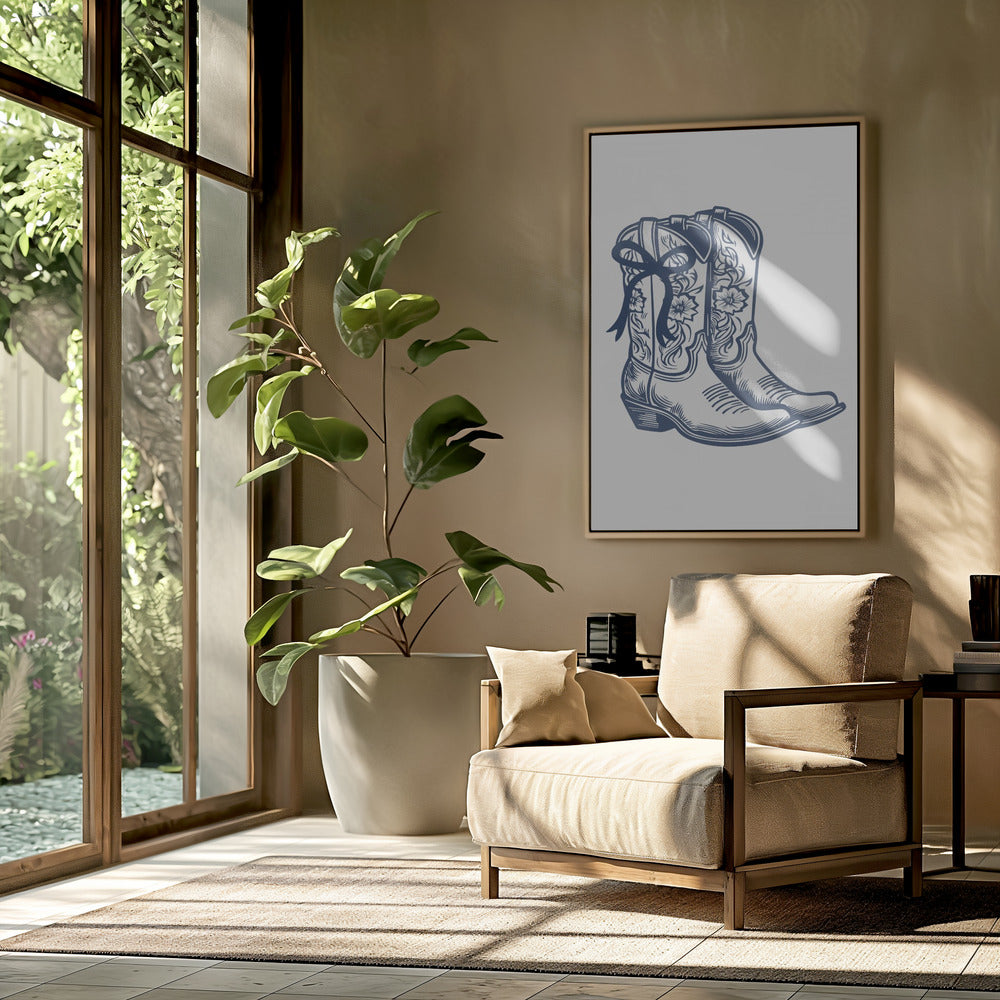 Marineblauwe cowgirllaarzen met strik | Poster