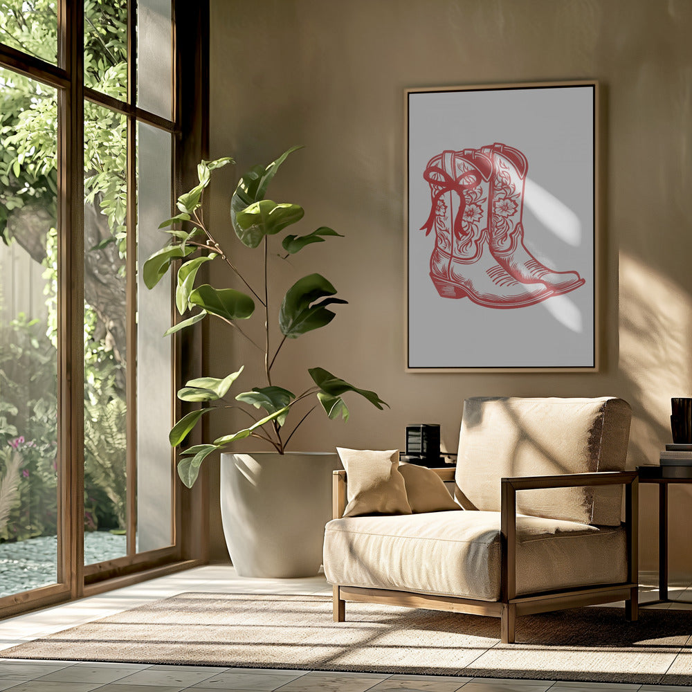 Rode cowgirllaarzen met strik | Poster