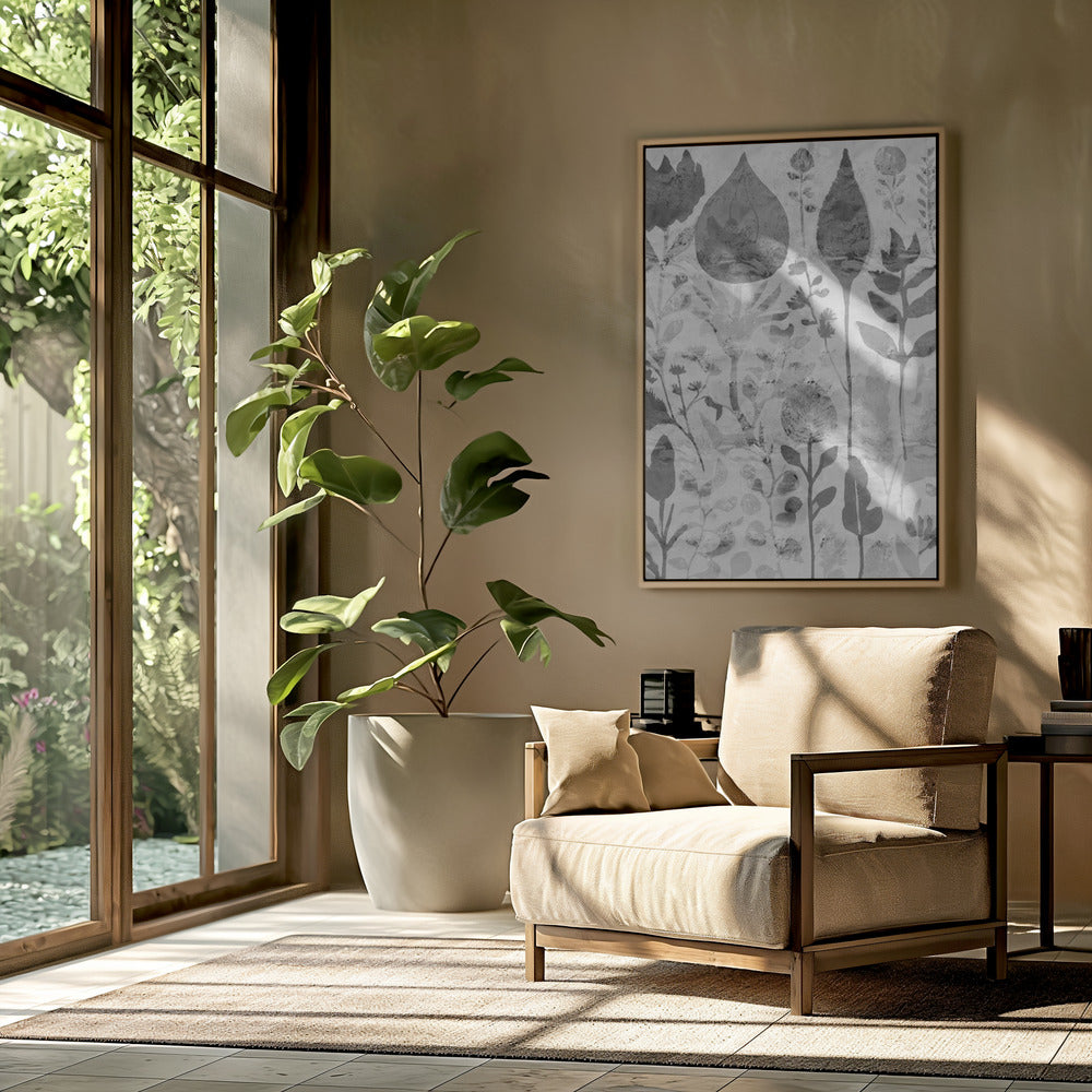 Floral Silhouettes in Grayscale | Poster