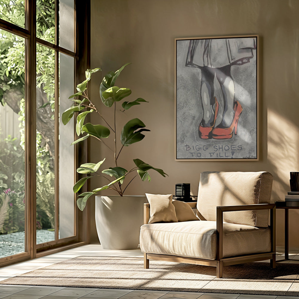 Kind draagt oversized rode hoge hakken | Poster